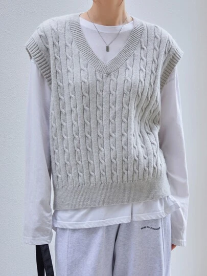 Dazy-Less 無地柄 ケーブルニット Tシャツなし セーターベスト