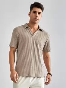Manfinity VCAY Men Ribbed Knit Polo Shirt - Khaki - View 5