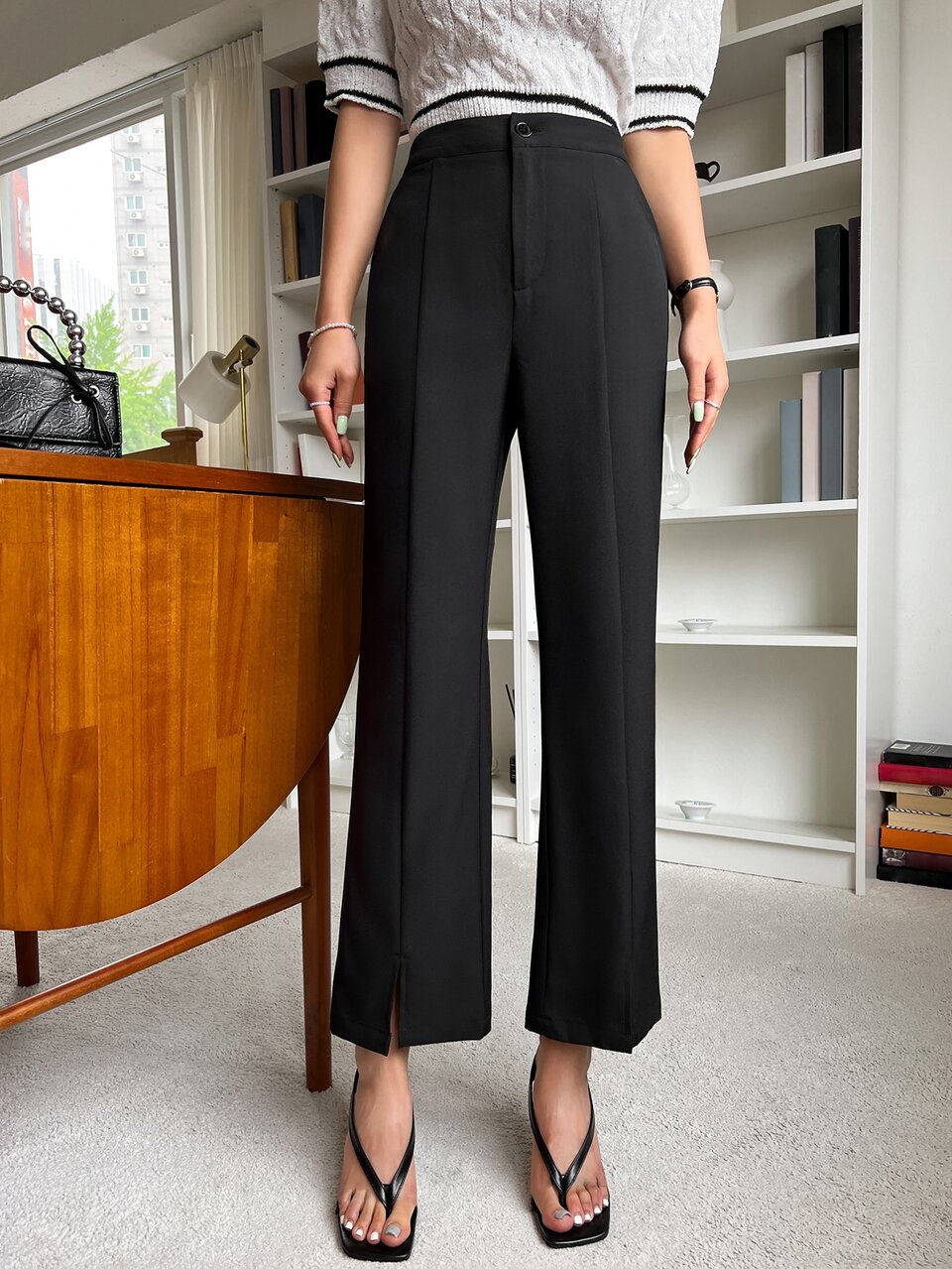 High Waist Split Hem Flare Leg Pants