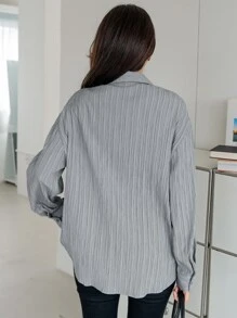 DAZY Áo sơ mi nữ Túi màu trơn Giải trí - Xám - Xem 2