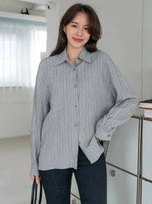 DAZY Áo sơ mi nữ Túi màu trơn Giải trí - Xám - Xem 4