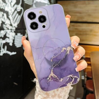 Marble Pattern Phone Case With Stand-Out Phone Grip