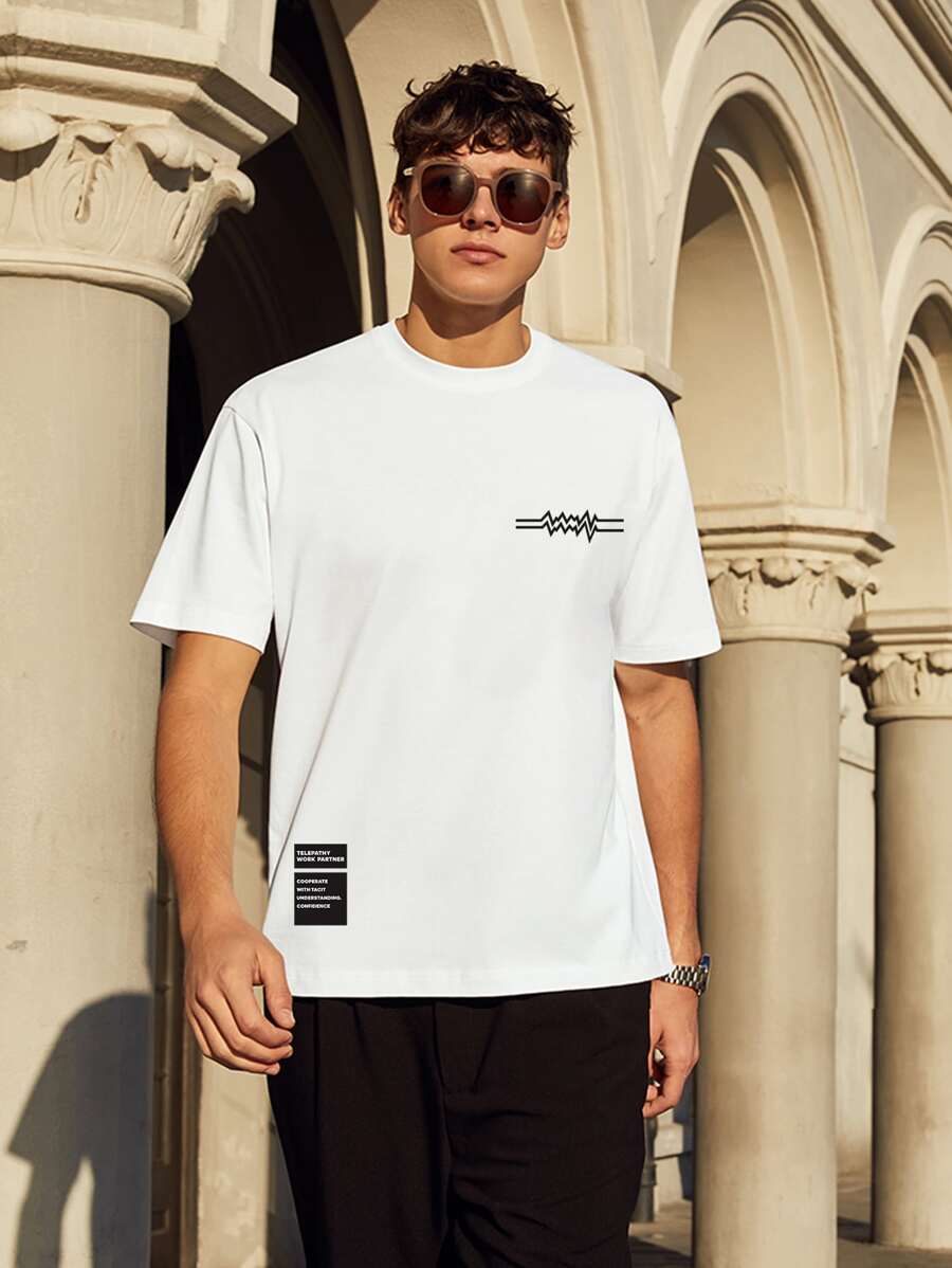 男士標語圖案T恤 - 白色 - 查看 1
