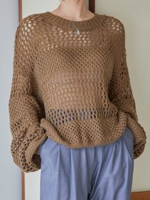 DAZY Open Knit Drop Shoulder Jumper - Brown - View 6