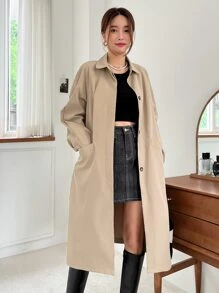 DAZY Button Front Dual Pocket Raglan Sleeve Coat - Khaki - View 3