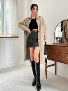 DAZY Button Front Dual Pocket Raglan Sleeve Coat - Khaki - View 6