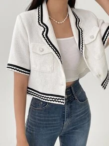 DAZY 織帶拼接翻蓋口袋夾克 - 白色 - 查看 1