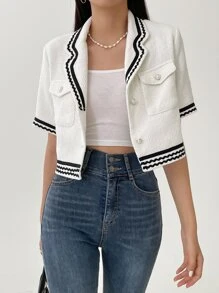 DAZY 織帶拼接翻蓋口袋夾克 - 白色 - 查看 2