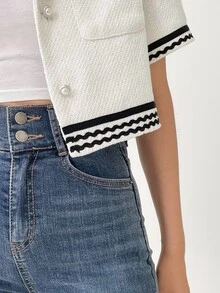 DAZY 織帶拼接翻蓋口袋夾克 - 白色 - 查看 7