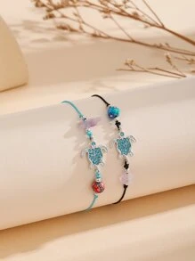 2 cái Rhinestone Sea Turtle & Bead Decor Bracelet - Nhiều màu - Xem 2