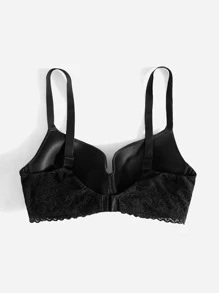 Sujetador push up con encaje en contraste - Negro - Ver 2