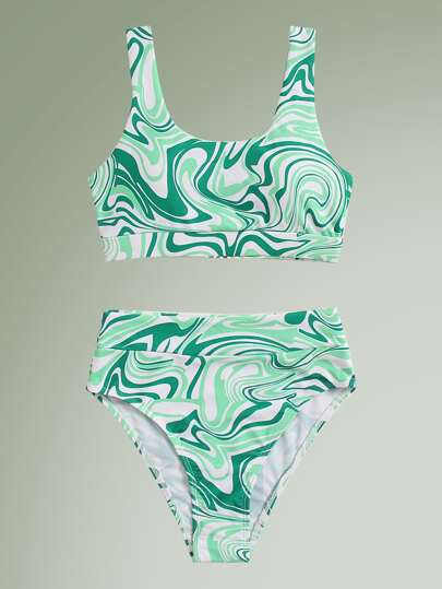 Fairycore Marble Print High Waist Bikini
