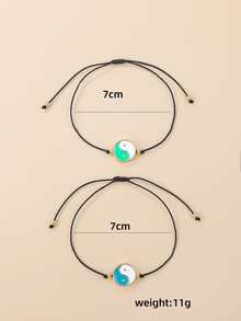 2pcs Simple Alloy Tai Chi Pendant Braided Bracelet Set With Oil Drop Effect, Suitable For Daily Wear - Multicolor - View 3