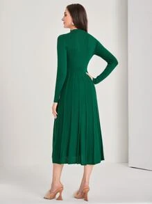 Modelyn Ladies áo len váy Gân đan Tách cao màu trơn Thanh lịch - Màu xanh lá cây đậm - Xem 2