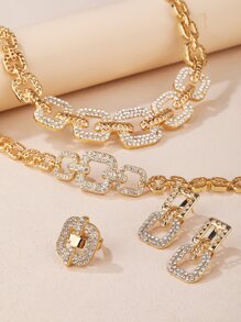 5pcs Rhinestone Decor Jewelry Set - Yellow Gold - View 1