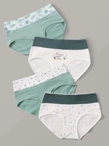 4件装字母花卉图案内裤套装 - 彩色 - 查看 4