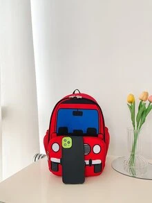 Niños Mochila con estampado de coche de dibujos animados - Rojo - Ver 3