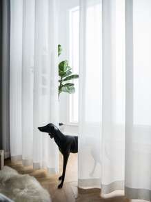 素色單片透視窗簾 - 白色 - 查看 5