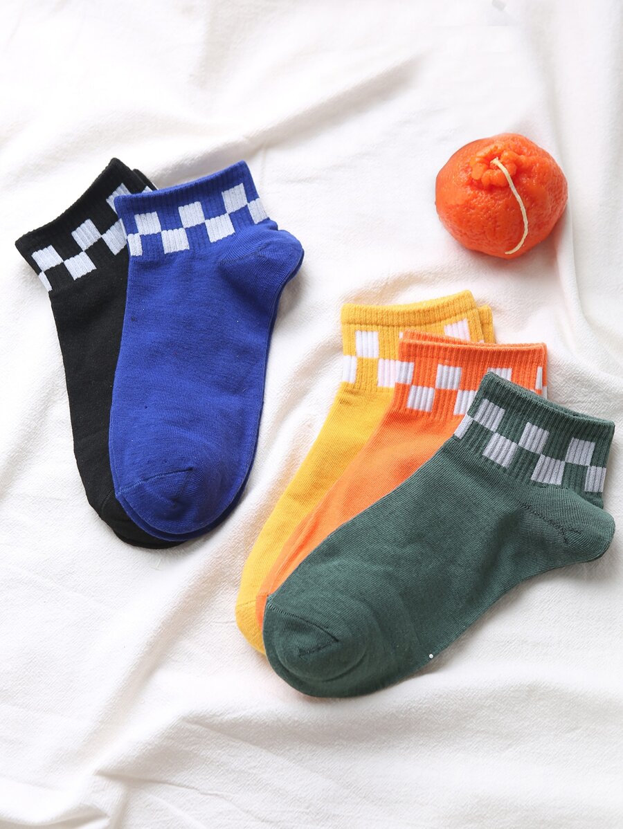 5pairs Plaid Print Ankle Socks - Multicolor - View 1