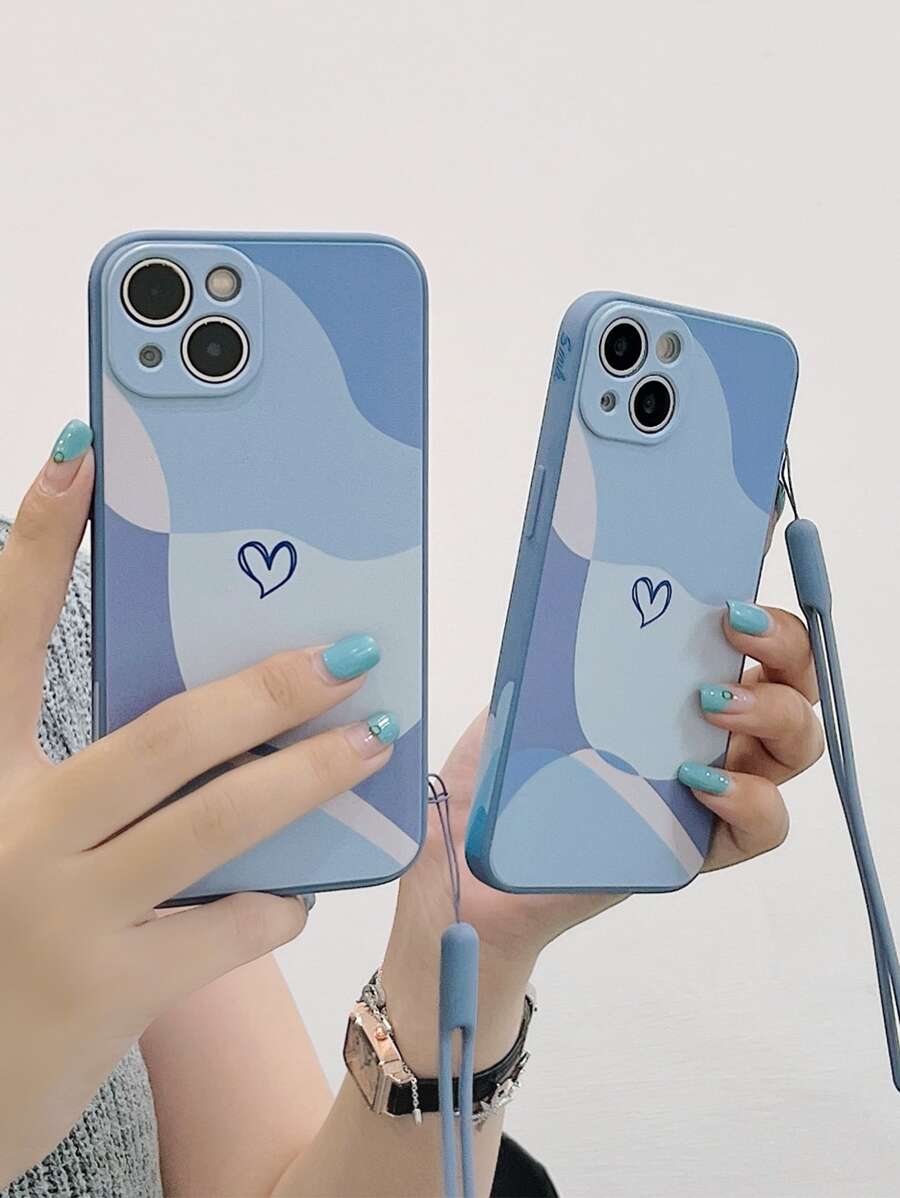 附掛繩拼色手機殼相容於 Iphone 11、iphone 13、iphone 14 Pro Max - 霧霾藍 - 查看 1