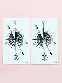 2 feuilles Sticker de tatouages à motif d'ancre - Noir - Voir 2