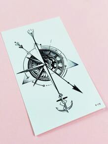 2 feuilles Sticker de tatouages à motif d'ancre - Noir - Voir 4
