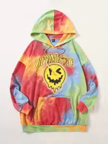 SHEIN EZwear Áo nỉ dáng rộng, nhuộm tie-dye, họa tiết hoạt hình, vai rớt, có dây rút. - Nhiều màu - Xem 1