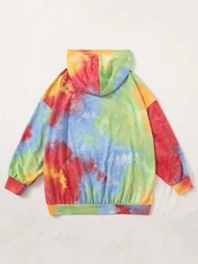 SHEIN EZwear Áo nỉ dáng rộng, nhuộm tie-dye, họa tiết hoạt hình, vai rớt, có dây rút. - Nhiều màu - Xem 2