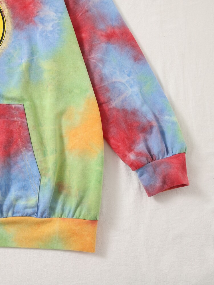 SHEIN EZwear Áo nỉ dáng rộng, nhuộm tie-dye, họa tiết hoạt hình, vai rớt, có dây rút. - Nhiều màu - Xem 3