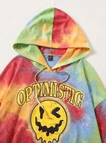 SHEIN EZwear Áo nỉ dáng rộng, nhuộm tie-dye, họa tiết hoạt hình, vai rớt, có dây rút. - Nhiều màu - Xem 4