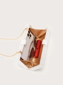 Bolso caja con estampado de letra con cadena - Blanco - Ver 2