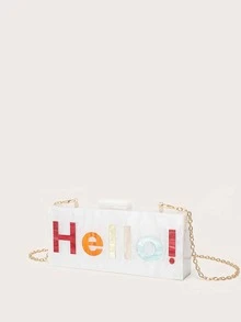Bolso caja con estampado de letra con cadena - Blanco - Ver 5