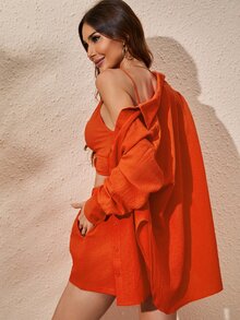 Solid Twist Front Crop Cami Top & Blouse & Knot Front Shorts - Burnt Orange - View 6