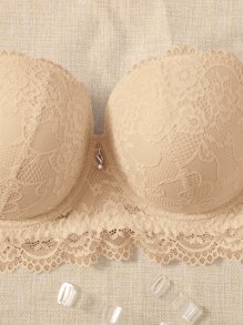 Áo ngực có gọng dạng ống ren hoa lớn với 1 đôi dây đai tuyệt vời - Màu be - Xem 5
