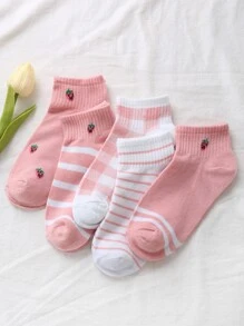 5pairs Striped & Strawberry Pattern Ankle Socks - Multicolor - View 4