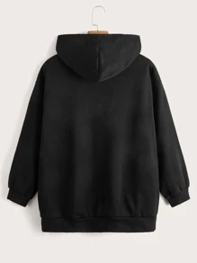 CovetEZ Sudadera con capucha y cremallera con diseño de esqueleto de strass y hombros caídos, talla grande - Negro - Ver 2