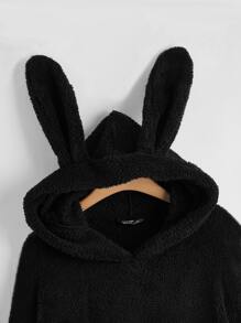 Flirla Plus Size Plush Cute Bunny Ear Lantern Sleeve Hem Fleece Long Sleeve Sweatshirt Graduation,Back To School Outfits,Graduation,Teacher Outfits For Women,Back To School Pullover Fall Outfit Winter Autumn