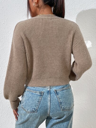 EMERY ROSE Drop Shoulder Ribbed Knit Cardigan,Long Sleeve Tops Fall Winter Cloth For Women