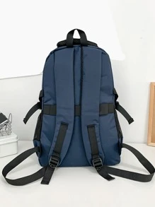 男士字母貼布和插扣裝飾休閒背包 - 藍色 - 查看 2