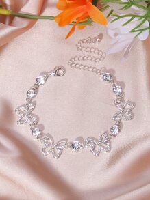 Pulsera tobillera con diamante de imitación con diseño de mariposa