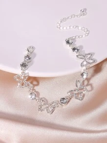 Pulsera tobillera con diamante de imitación con diseño de mariposa