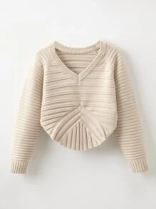 Girls Raglan Sleeve Curved Hem Jumper - Khaki - View 1