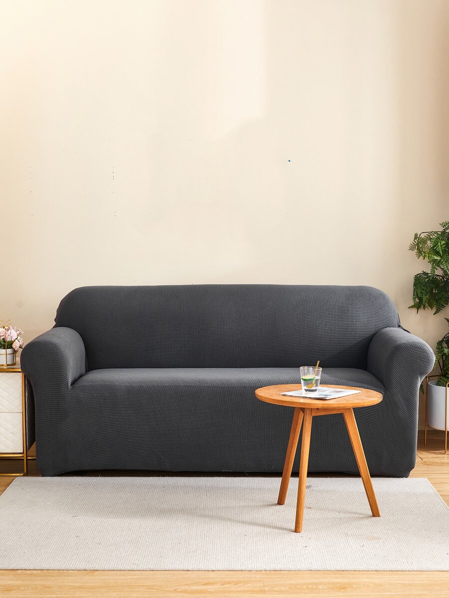 1pc Full-covered Solid Color Granule Suede Craft Sofa Cover - Dark Grey - View 1