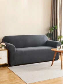 1pc Full-covered Solid Color Granule Suede Craft Sofa Cover - Dark Grey - View 3