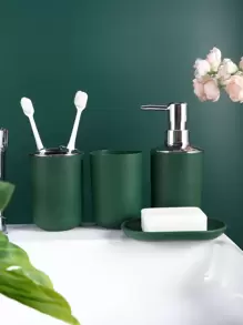 1入組乳液分配器和1入組漱口杯和1入組牙刷架和1入組肥皂盒 - 綠色 - 查看 1