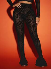 SHEIN SXY Quần nữ cắt Đá hoa Gợi cảm - màu đen - Xem 3