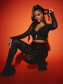 SHEIN SXY Quần nữ cắt Đá hoa Gợi cảm - màu đen - Xem 5