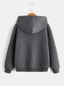 SHEIN Boys Patch Detail Zip Up Hooded Jacket - Dark Grey - View 2