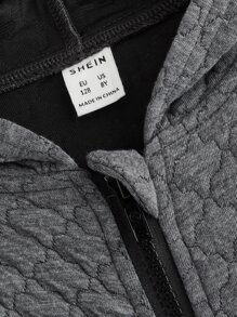 SHEIN Boys Patch Detail Zip Up Hooded Jacket - Dark Grey - View 4