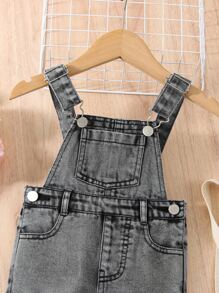 Bebé Petos mezclilla con parche con bolsillo desgarro - Gris Oscuro - Ver 3